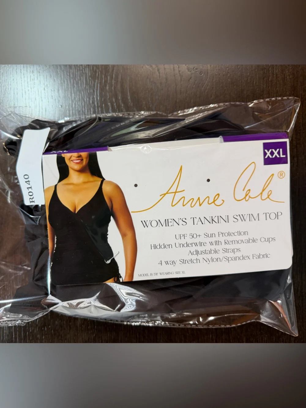 Anne Cole Black V-Neck Rouched Underwire Tankini Top XXL